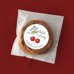 Simple Pretty Red Cherries Wedding Handwritten Classic Round Sticker