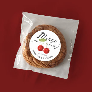 Simple Pretty Red Cherries Wedding Handwritten Classic Round Sticker