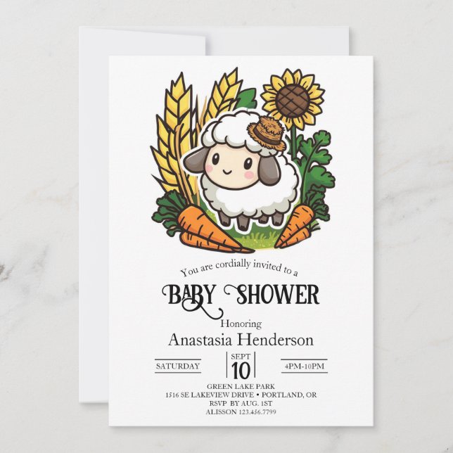 Simple Pretty Sheep Baby Shower Invitation (Front)