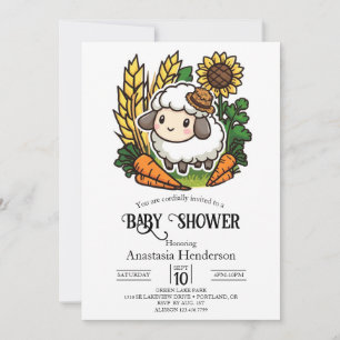 Simple Pretty Sheep Baby Shower Invitation