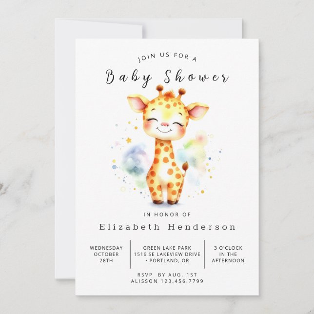 Simple Printable Giraffe Baby Shower Invitation (Front)