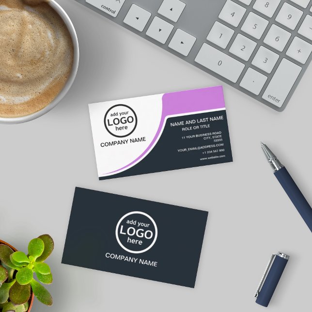 Simple Professional 2 colours add your logo Business Card (Creator Uploaded)