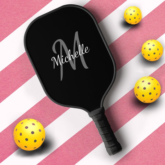Simple Professional Black and White Monogram Pickleball Paddle (Creator Uploaded)