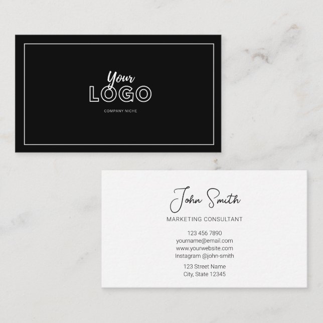 Simple Professional Black and White with Logo Business Card (Front/Back)