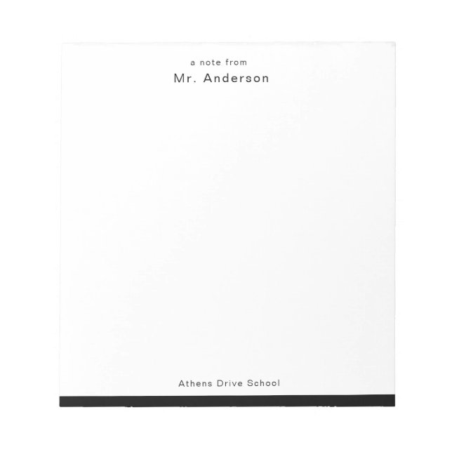 Simple Professional Black & White Teachers Notepad (Front)