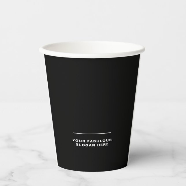 Simple Professional Business Logo Slogan Black Paper Cups (Front)