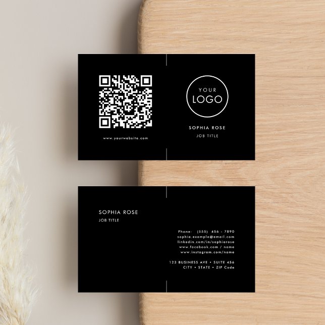 Simple Professional Company Logo QR Code Black Business Card (Creator Uploaded)