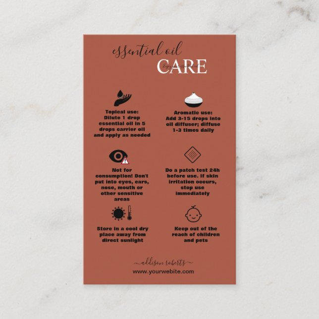 Simple Professional  Essential Oil Care    Business Card (Front)