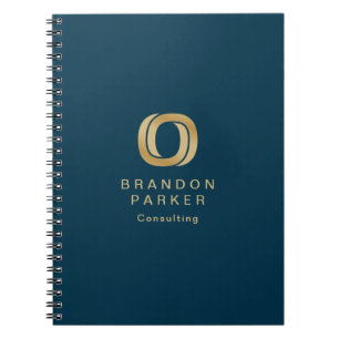 Simple Professional Gold Business Logo Navy Blue Notebook