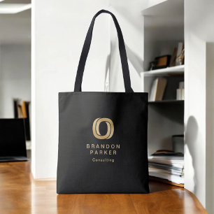 Simple Professional Gold Business Logo on Black Tote Bag