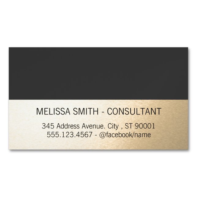 Simple Professional Gold Lux Grey Magnetic Business Card (Front)