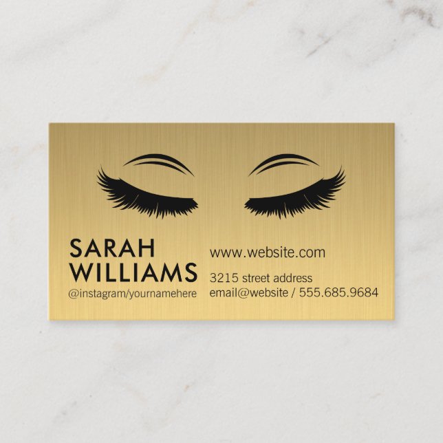 Simple Professional Gold Metallic Eye Lash Tech Business Card (Front)