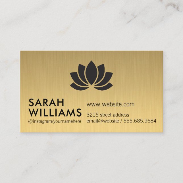 Simple Professional Gold Metallic with Floral Icon Business Card (Front)