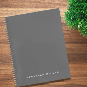 Simple Professional Grey & White Custom Name Notebook