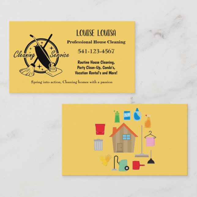 Simple Professional House Cleaning Business Cards (Front/Back)