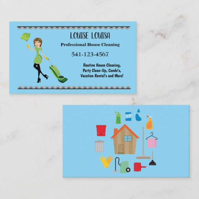 Simple Professional House Cleaning Business Cards (Front/Back)