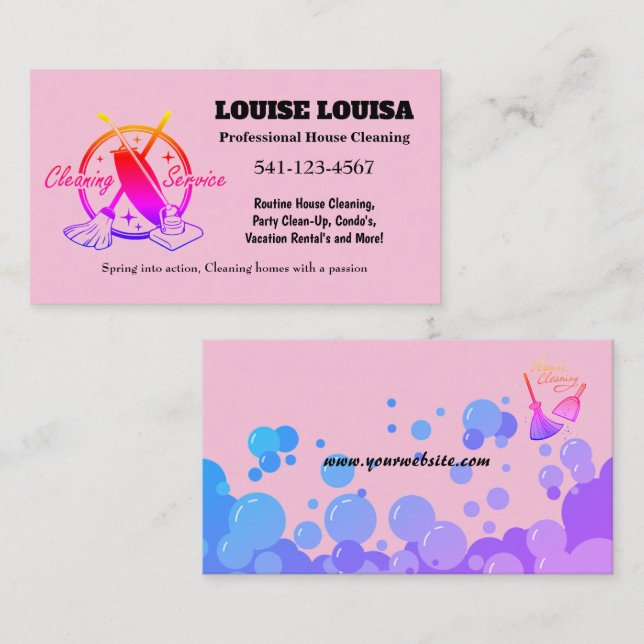 Simple Professional House Cleaning Business Cards (Front/Back)