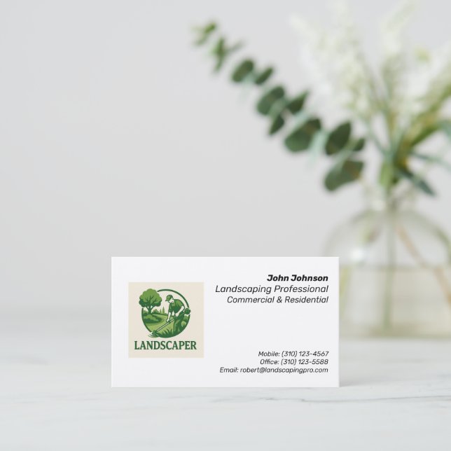 Simple & Professional Landscaper Business Card  (Standing Front)