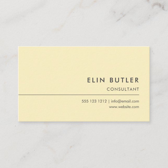 Simple Professional Minimalist Pastel Yellow Business Card (Front)