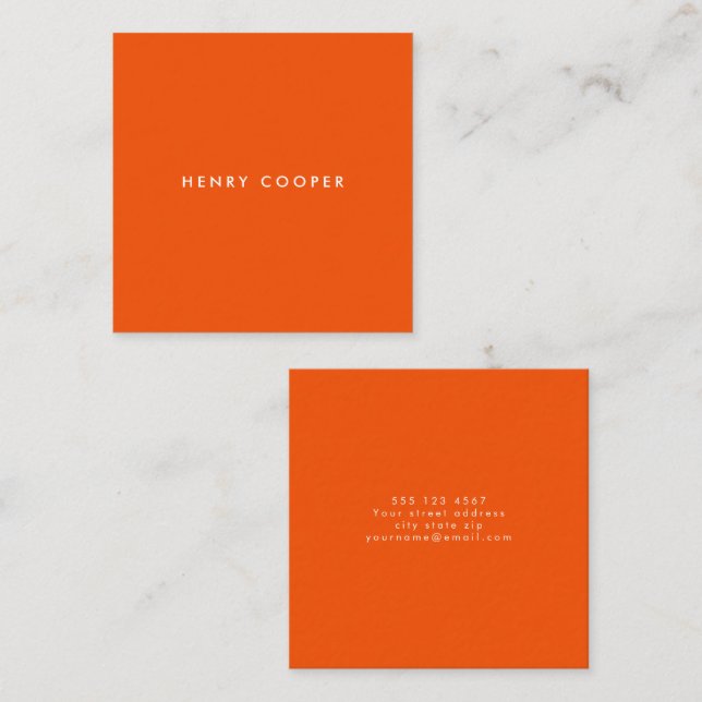 Simple Professional Modern Orange Square Business Card (Front/Back)