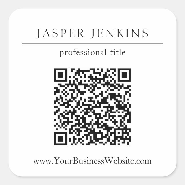 Simple Professional Modern QR Code Business Square Sticker (Front)