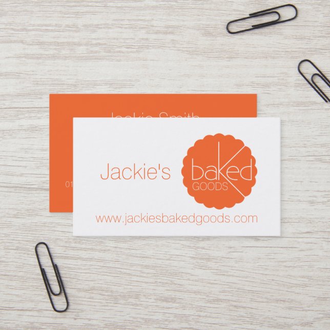Simple professional orange bakers business cards (Front/Back In Situ)
