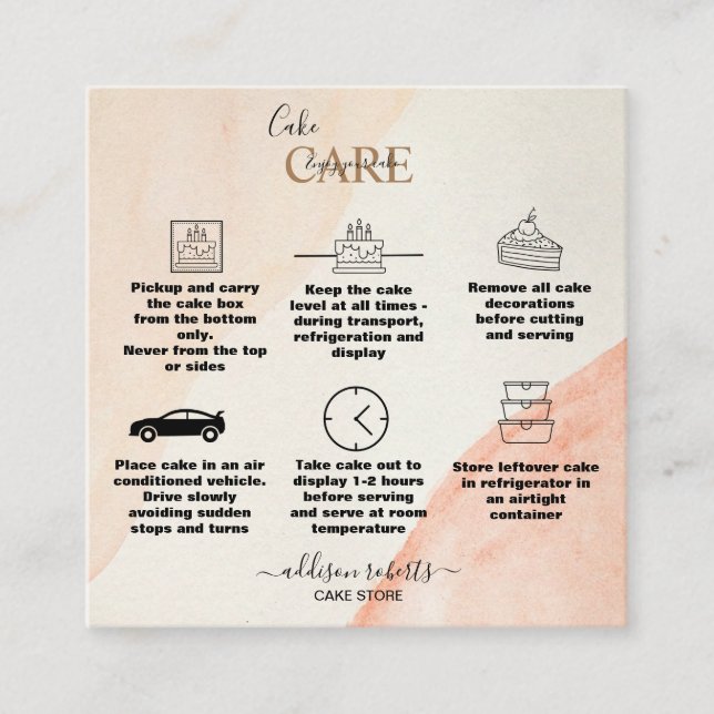 Simple Professional Orange Terracotta  Cake Care   Square Business Card (Front)