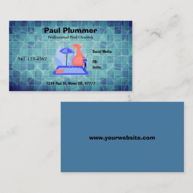 Simple Professional Pool Cleaning Business Cards (Front/Back)