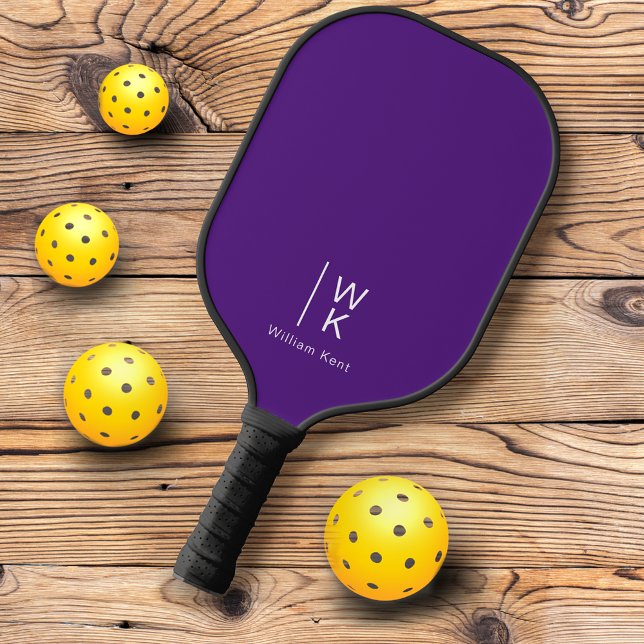 Simple Professional Purple Monogram Initials Name Pickleball Paddle (Creator Uploaded)