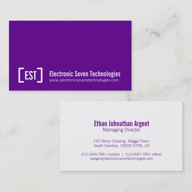 Simple professional purple white business cards (Front/Back)