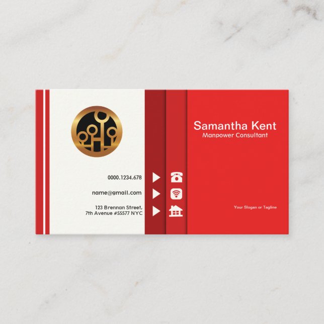 Simple Professional Red Layers Manpower Consultant Business Card (Front)