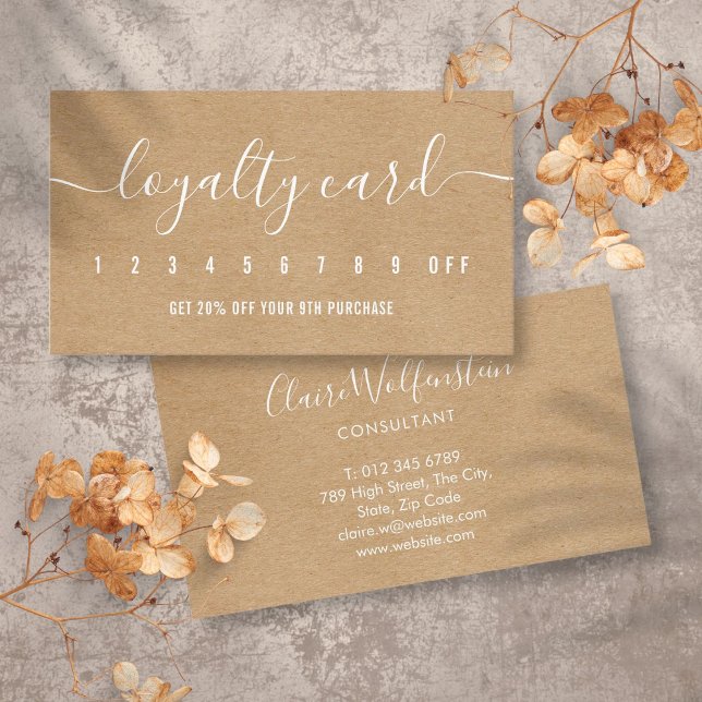 Simple Professional Rustic Kraft Elegant Script Loyalty Card (Simple Professional Rustic Kraft Elegant Script Loyalty Card)