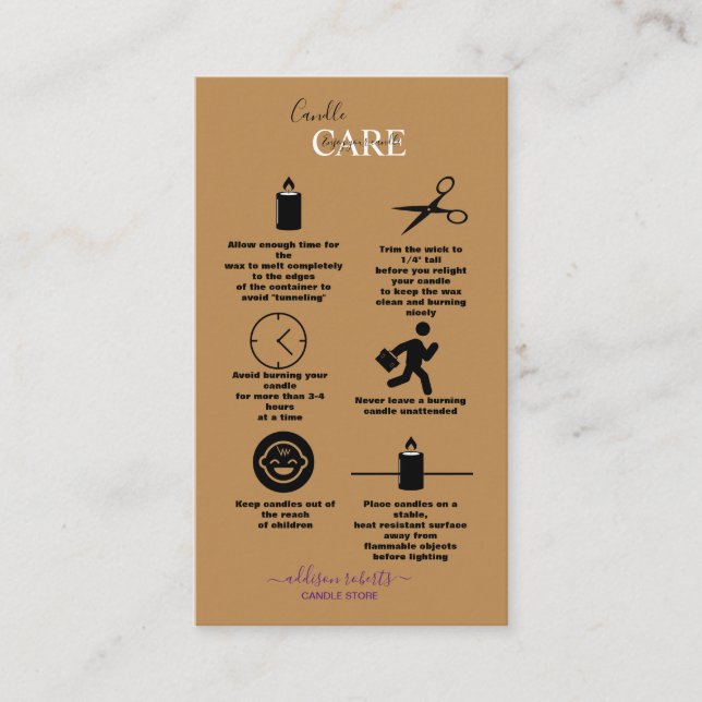 Simple Professional Terracotta Boho  Candle Care   Business Card (Front)