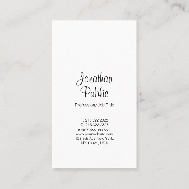 Simple Professional White Elegant Modern Vertical Business Card (Front)