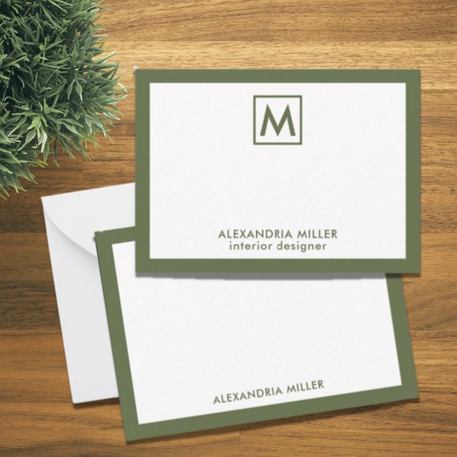 Simple Professional White Olive Monogram Card (Creator Uploaded)