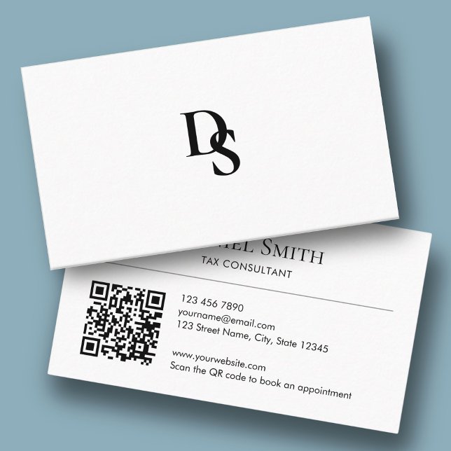 Simple Professional White with Initials QR Code Business Card (Simple Professional White with Initials QR Code Business Card)