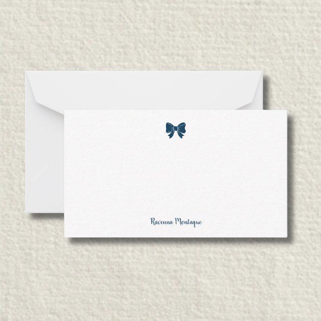 Simple Prussian Blue Bow Handwritten Name  Card (Creator Uploaded)