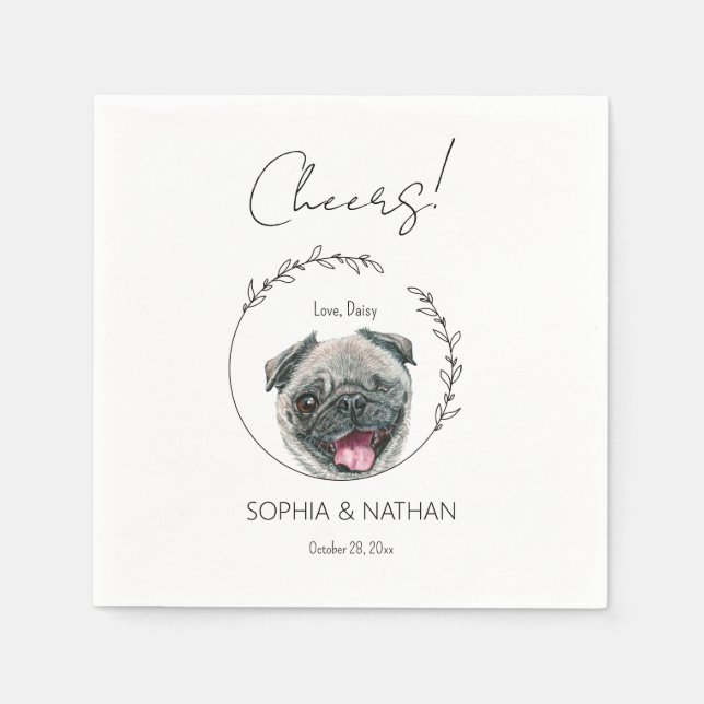 Simple Pug Dog Wedding Cocktail Napkins (Front)