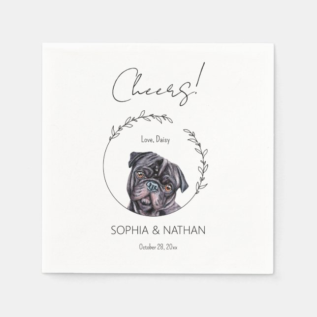 Simple Pug Dog Wedding Cocktail Napkins (Front)