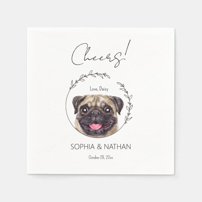 Simple Pug Dog Wedding Cocktail Napkins (Front)