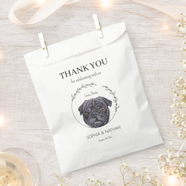 Simple Pug Wedding Thank You Favour Bag (Clipped)