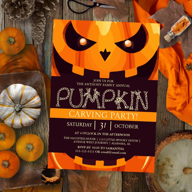 Simple Pumpkin Carving Party Halloween Spooky Invi Invitation (Creator Uploaded)
