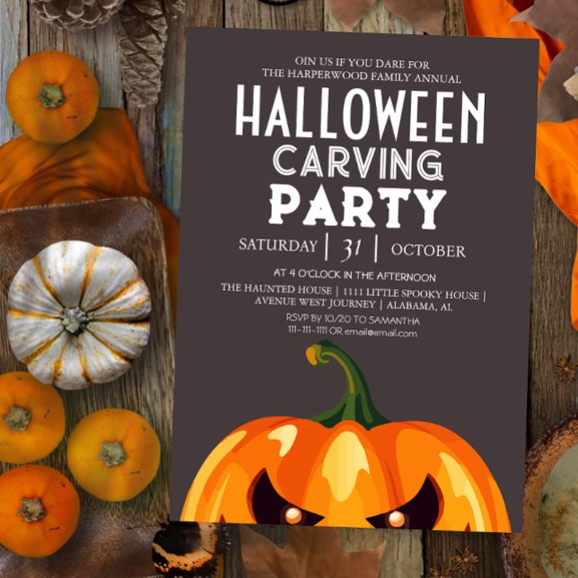 Simple Pumpkin Carving Party Halloween Spooky  Invitation (Creator Uploaded)