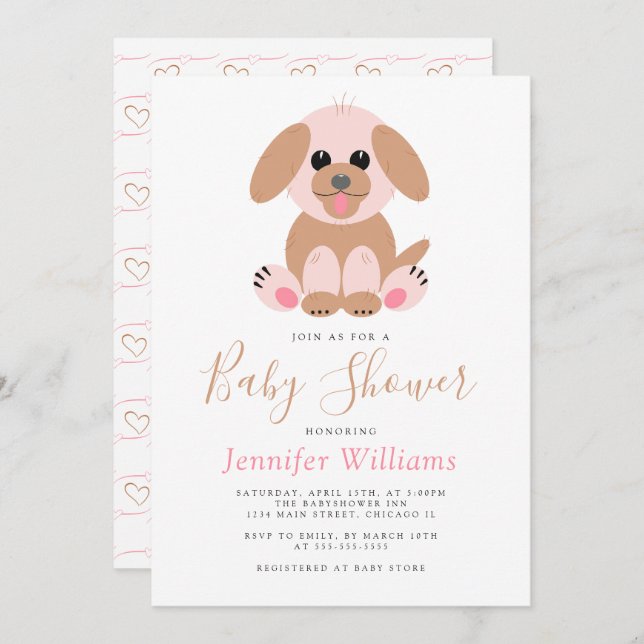 Simple Puppy Dog Personalised Neutral Baby Shower Invitation (Front/Back)