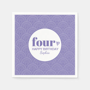 Simple Purple 4th Birthday with Name Napkin