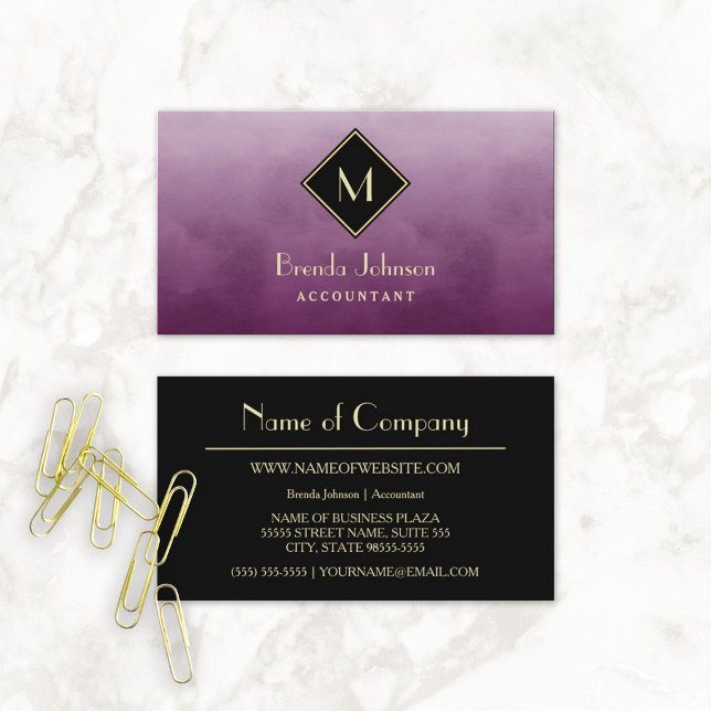 Simple Purple Accountant With Elegant Monogram Business Card (Simple Purple Accountant With Elegant Monogram Business CardS)