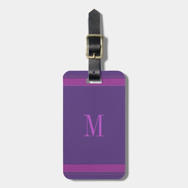 Simple Purple And Pink Fox Leather Look Luggage Tag (Front Vertical)