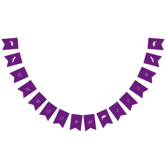 Simple Purple And White Customisable Graduation Bunting (All)