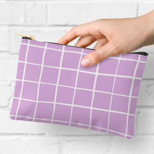 Simple Purple and White Grid Pattern Accessory Pouch