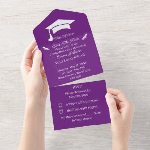 Simple Purple And White Personalised Save The Date All In One Invitation